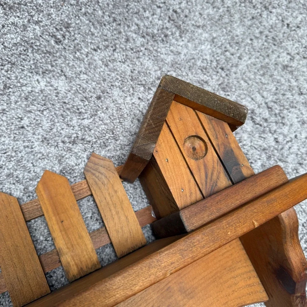Vintage Wooden Wall Shelf Pegs Birdhouse Picket Fence Brown Cottage Rustic Farm